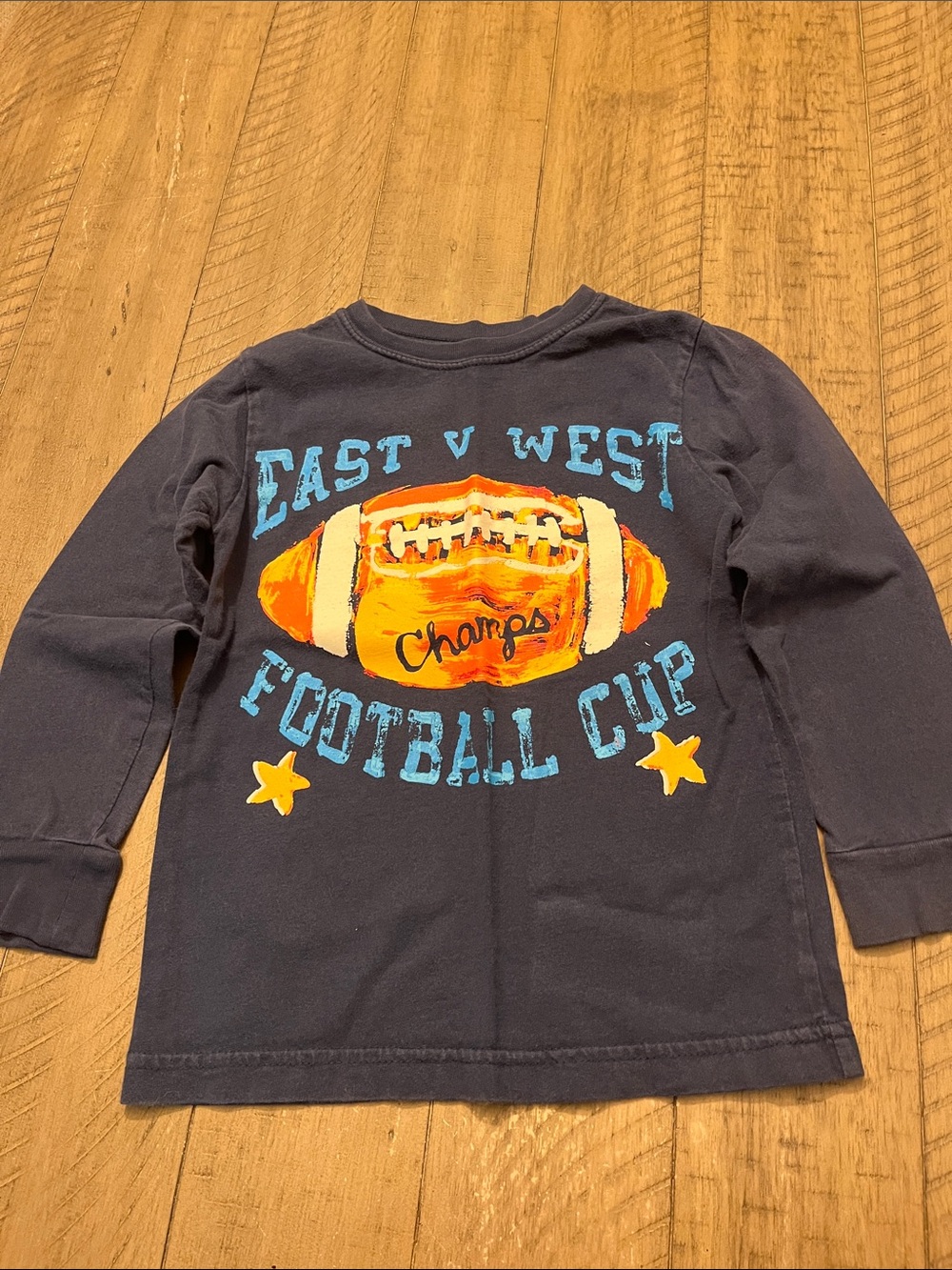 BabiesRUs Navy Long-Sleeve Football Graphic Tee with Orange Print